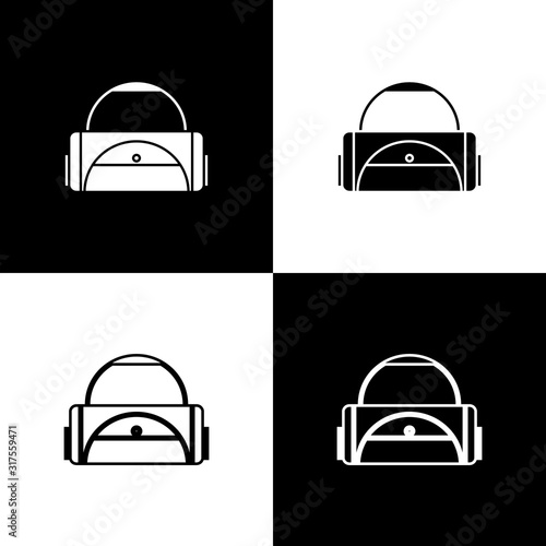 Set Sport bag icon isolated on black and white background. Vector Illustration