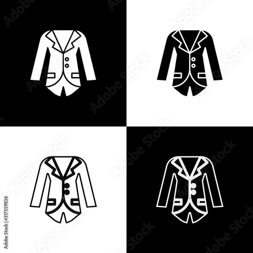 Set Blazer or jacket icon isolated on black and white background. Vector Illustration
