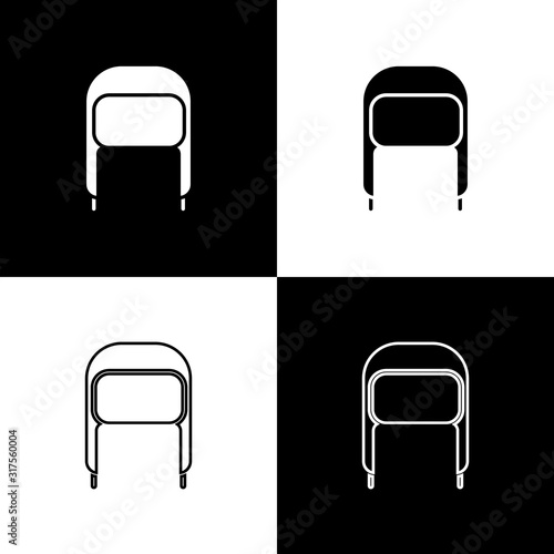 Set Winter hat with ear flaps icon isolated on black and white background. Vector Illustration