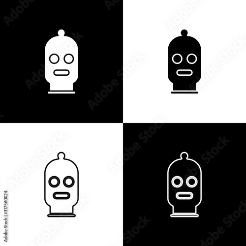 Set Balaclava icon isolated on black and white background. A piece of clothing for winter sports or a mask for a criminal or a thief. Vector Illustration