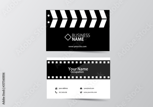 movie open clapper board and film business card. visiting card template two sides
