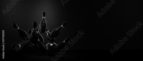 Canvas Print bowling ball hits the pins and strikes.