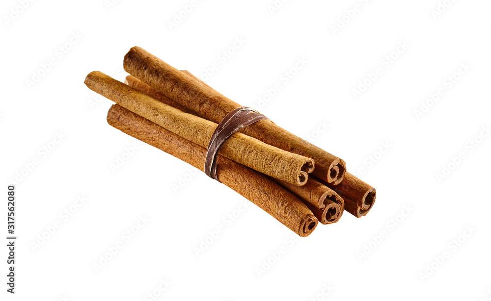 Cinnamon sticks with rope isolated on white background with clipping path
