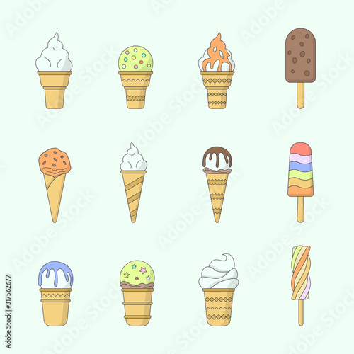 Ice cream Icons set - Vector color symbols of cold sweet dessert for the site or interface