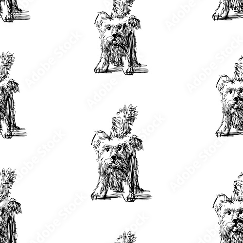 Seamless background of funny shaggy lap dog sketches