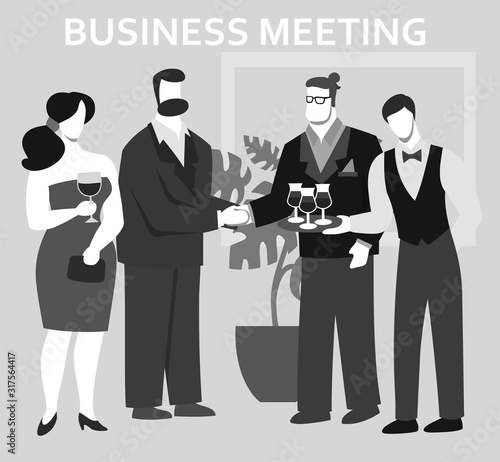 men and women attend a business meeting. flat