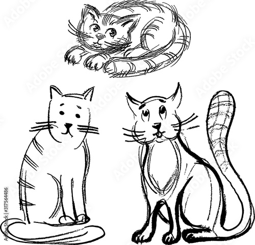 Sketches of funny cartoon domestic cats