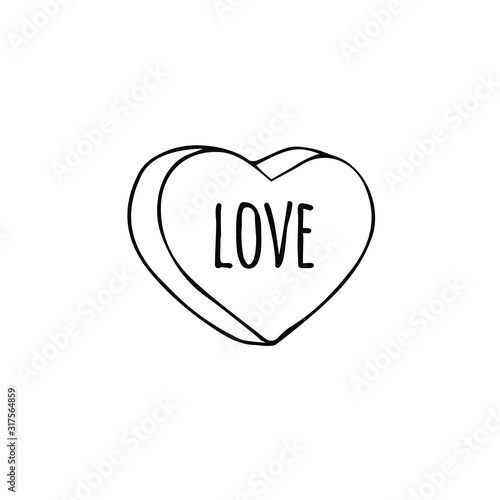 Vector hand drawn doodle sweet heart candy isolated on white background. Flat outline cartoon conversation text sweet for valentines day