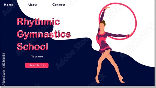 Women rhythmic gymnastics with hoops Sport Life. Flat Vector Illustration, Design for Banner, Poster, Header, Advertising. Young Female Healthy Lifestyle Concept. rhythmic gymnastics landing page.