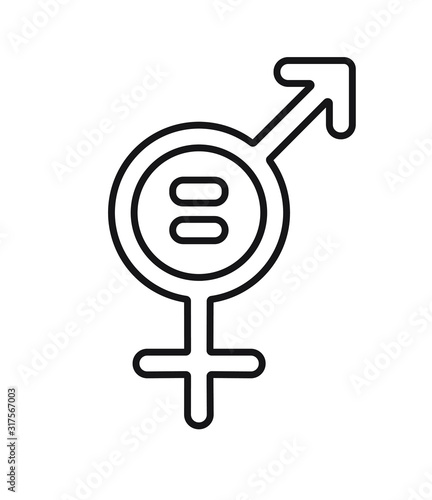 Vector flat outline gender equality concept icon. Man and woman sign isolated on white background