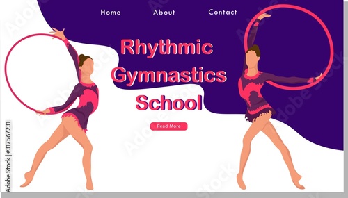 Women rhythmic gymnastics with hoops Sport Life. Flat Vector Illustration, Design for Banner, Poster, Header, Advertising. Young Female Healthy Lifestyle Concept. rhythmic gymnastics landing page.