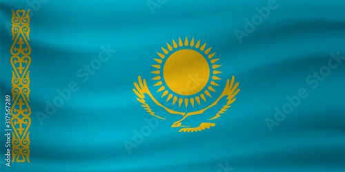 Waving flag of Kazakhstan. Vector illustration