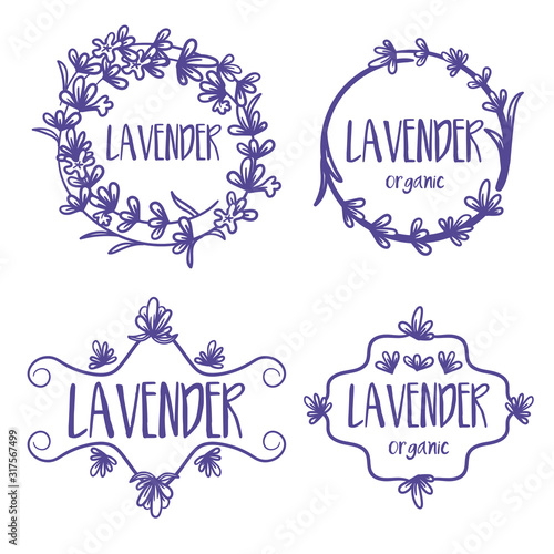 Set of template label design of beautiful abstract lavender flowers. Vector illustration