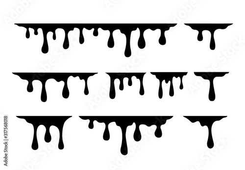 Set melting drops, milk, liquid caramel, honey and chocolate. Vector illustration
