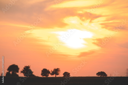 silhouette sunset in rural area