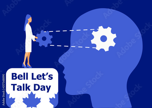 Bell Let's Talk Day is celebrated on the last Wednesday of January in Canada. I is about mental illnesses. Mentality healthcare of brain problem vector. Psychiatry, apathy, schizophrenia