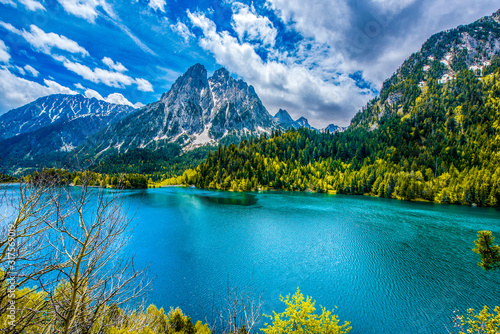 Alpine lake of San Mauricio in the Aigues Tortes National Park in the Spanish Pyrenees
