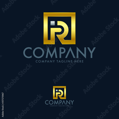 Minimal gold vector graphic alphabet symbol. Letter IR and R Logo Template. Corporate identity template.