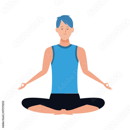 cartoon man doing yoga icon, colorful design