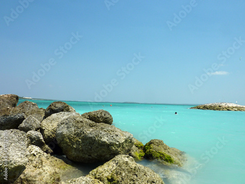 clear water and rocks on beach