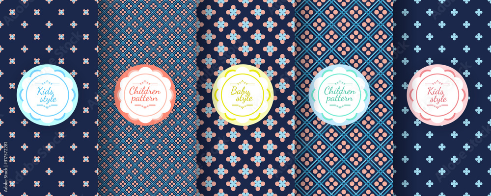 Kids colorful seamless pattern. Cute Baby design background. - obrazy, fototapety, plakaty 
