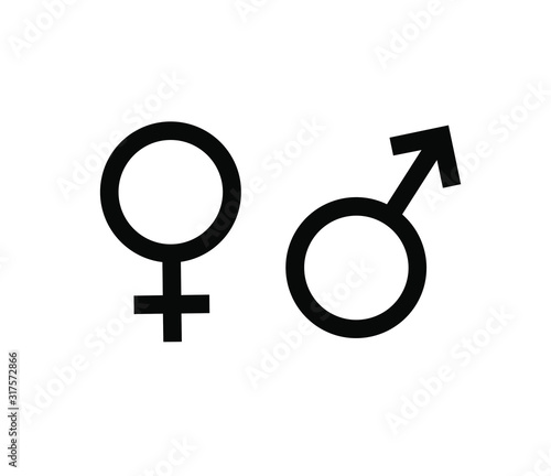 Vector black flat woman and man symbol isolated on white background. Mars and Venus sign