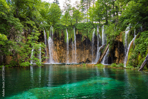 View of the waterfalls in summer, Plitvice Lakes National Park, Croatia