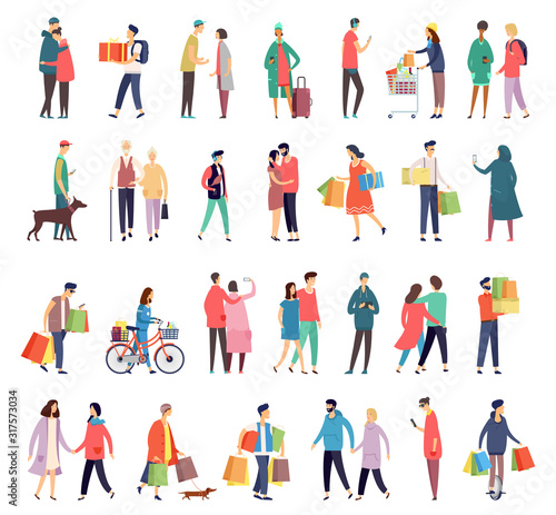Flat icons of people daily activity and shopping