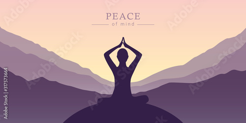 peace of mind meditation concept silhouette with mountain background vector illustration EPS10
