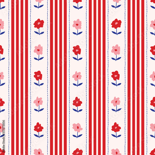 Colorful Ditsy Floral Graphic Daisies And Vertical Stripes and Stitches