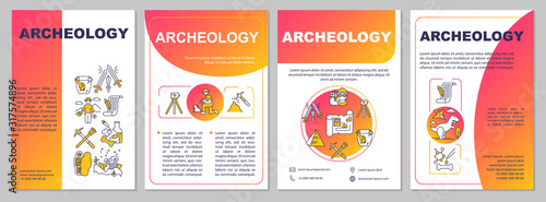 Archeology brochure template. Paleontology and history. Flyer  booklet  leaflet print  cover design with linear icons. Vector page layouts for magazines  annual reports  advertising posters