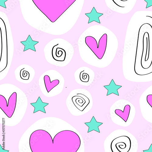 Seamless pattern with different hearts