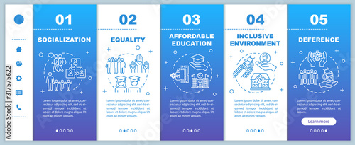Inclusive education onboarding vector template. Equality and socialization. Affordable studying. Responsive mobile website with icons. Webpage walkthrough step screens. RGB color concept