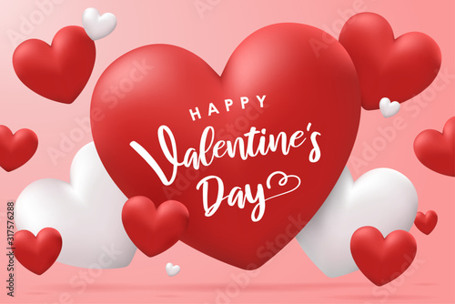Happy Valentine's Day illustration.hearts 3D on a pink backgroud.