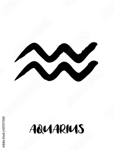 Zodiac signs painted with a black brush, Chinese brush painting. Calligraphy. Vector illustration. Good for home decorating or printing for various requirements. Aquarius.