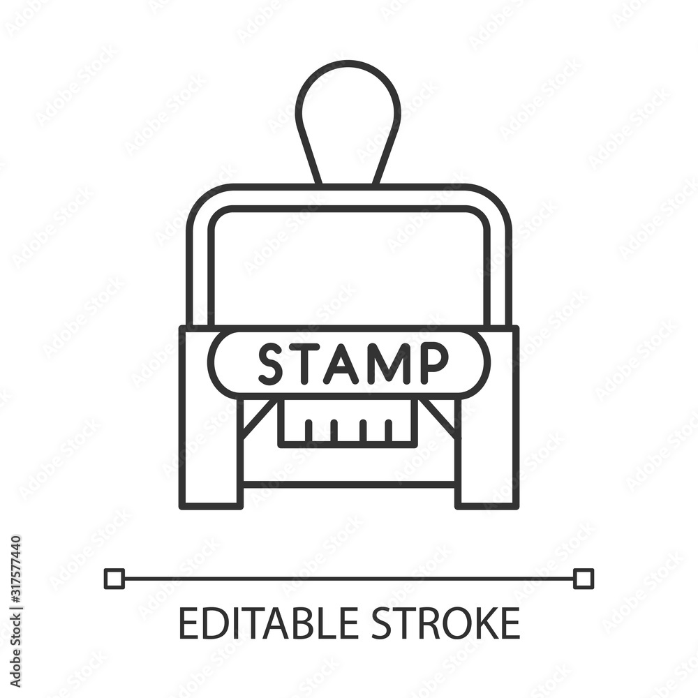 Stamp pixel perfect linear icon. Notarization. Authentification. Validation, confirmation. Thin line customizable illustration. Contour symbol. Vector isolated outline drawing. Editable stroke Stamp pixel perfect linear icon. Notarization. Authentification. Validation, confirmation. Thin line customizable illustration. Contour symbol. Vector isolated outline drawing. Editable stroke
