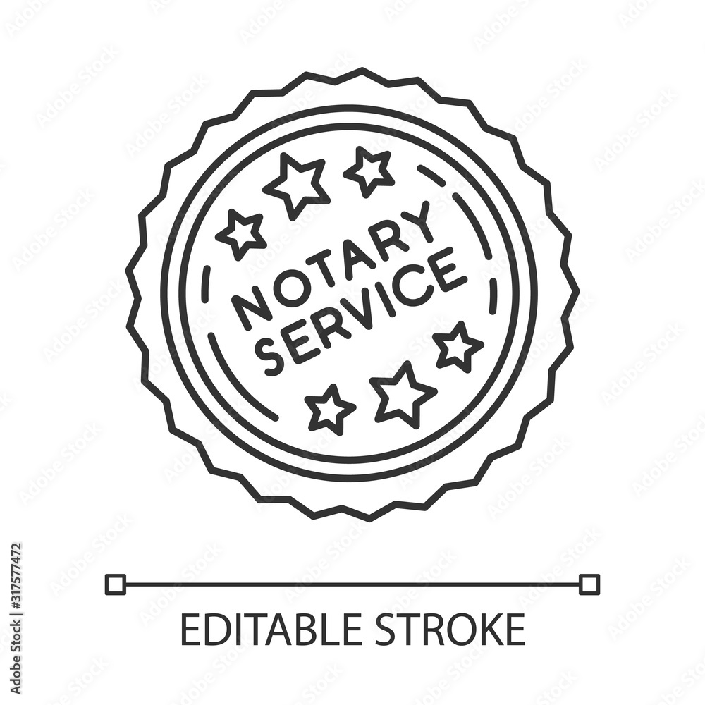 Notary services stamp mark pixel perfect linear icon. Notarization. Authentification. Validation. Thin line customizable illustration. Contour symbol. Vector isolated outline drawing. Editable stroke Notary services stamp mark pixel perfect linear icon. Notarization. Authentification. Validation. Thin line customizable illustration. Contour symbol. Vector isolated outline drawing. Editable stroke