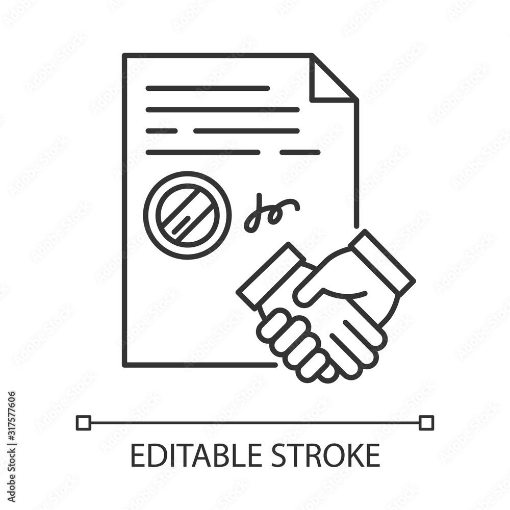 Conclusion of contract pixel perfect linear icon. Legal agreement ...