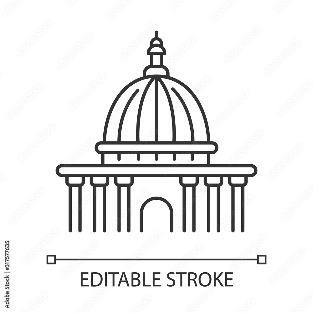 Supreme court pixel perfect linear icon. Judicial institution. Government agency. Courthouse. Thin line customizable illustration. Contour symbol. Vector isolated outline drawing. Editable stroke