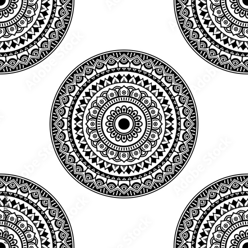 Mandala seamless pattern black and white. Islam, Arabic, Pakistan, Moroccan, Turkish, Indian, Spain motifs