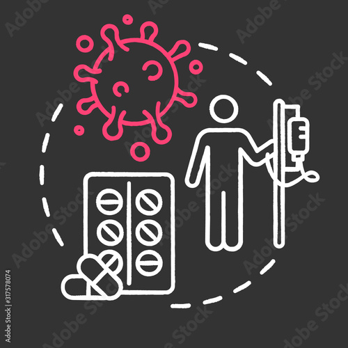 Medical oncology chalk RGB color concept icon. Hospital virus therapy. Medication of tumor disease. Cancer treatment idea. Vector isolated chalkboard illustration on black background