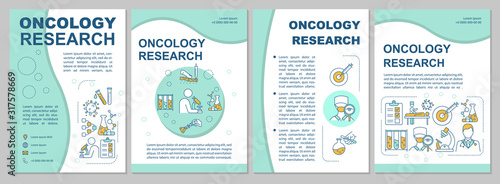 Oncology research brochure template. Flyer, booklet, leaflet print, cover design with linear icons. Cancer laboratory examinations. Vector layouts for magazines, annual reports, advertising posters