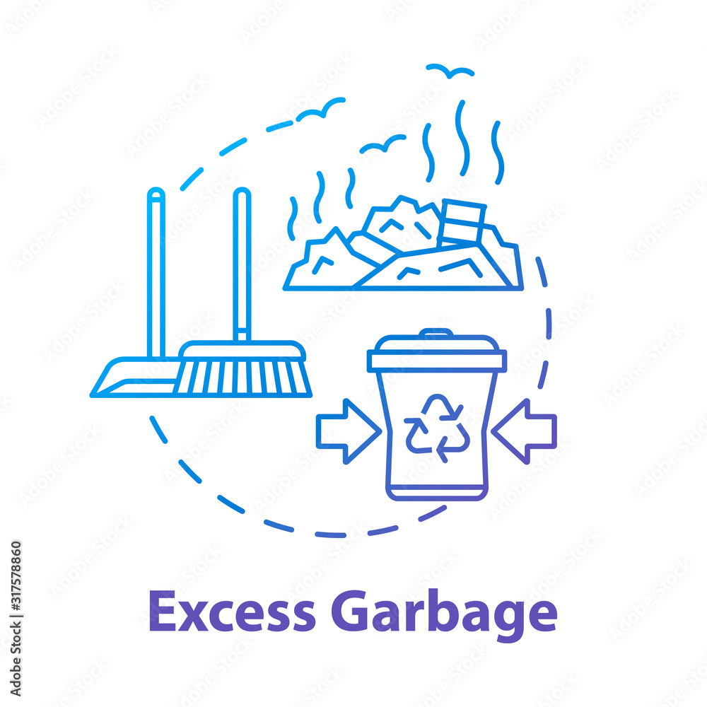 Excess garbage concept icon. Trash and rubbish. Dustbins and landfill. Sanitation and cleaning. Overconsumerism damage. Pollution idea thin line illustration. Vector isolated outline RGB color drawing
