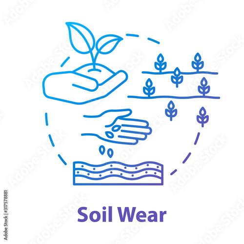 Soil wear concept icon. Industrial damage to nature. Agriculture and agronomy. Cultivation, seedling. Farming idea thin line illustration. Vector isolated outline RGB color drawing