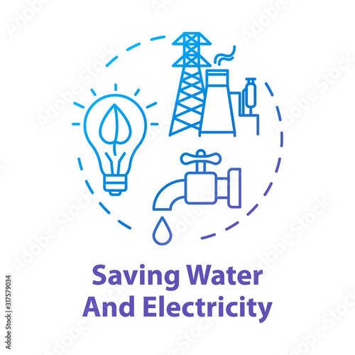 Saving water and electricity concept icon. Responsible resource consumption. Efficient power usage and no waste. Ecology idea thin line illustration. Vector isolated outline RGB color drawing
