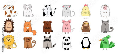 Fototapeta Naklejka Na Ścianę i Meble -  Set of cute animals for the design of children's things. Color vector illustration. objects are isolated on white.