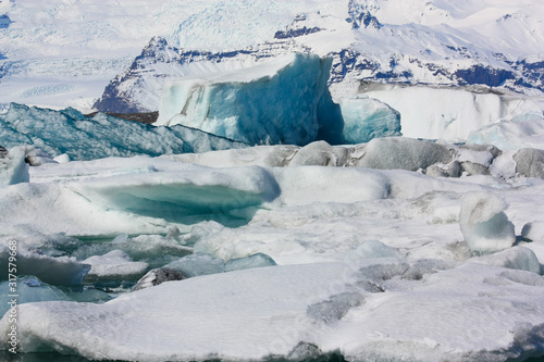 Ice blocks in Icelandic cold waters, global warming photo