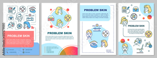 Problem skin, acne and pigmentation brochure template. Flyer, booklet, leaflet print, cover design with linear icons. Vector layouts for magazines, annual reports, advertising posters