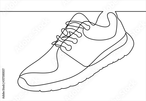Vector illustration of sneakers. Sports shoes in a line style. Continuous one line