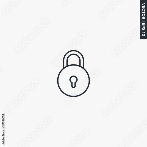 Closed lock, linear style sign for mobile concept and web design